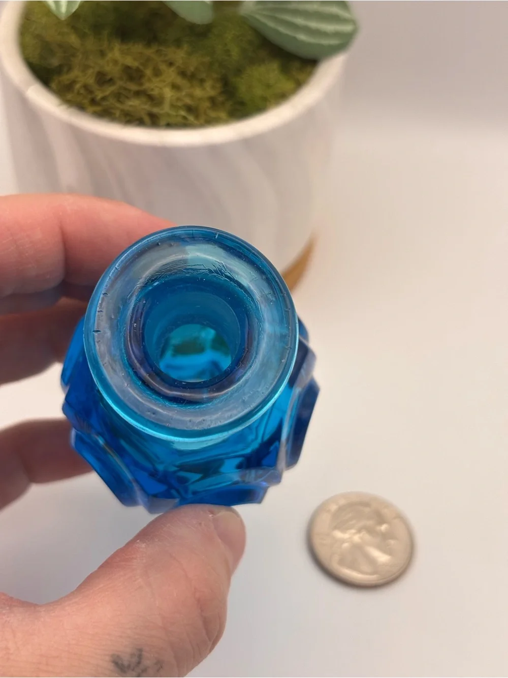 Vintage Miniature Glass Vase in Teal Blue Color, Decorative Turquoise Bud Vase